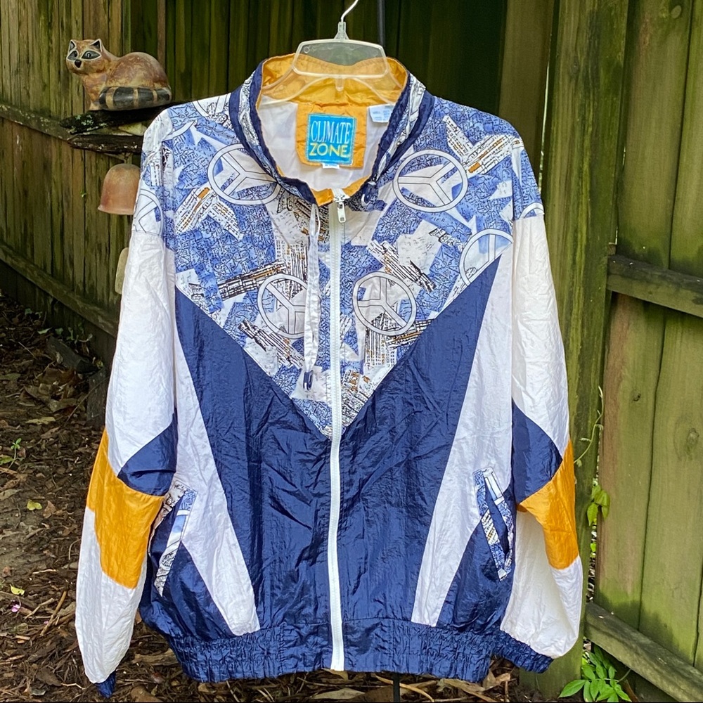 Vtg Climate Zone Peace Sign Colorblock Windbreaker Jacket Plus Size 18W Vintage - Picture 2 of 14